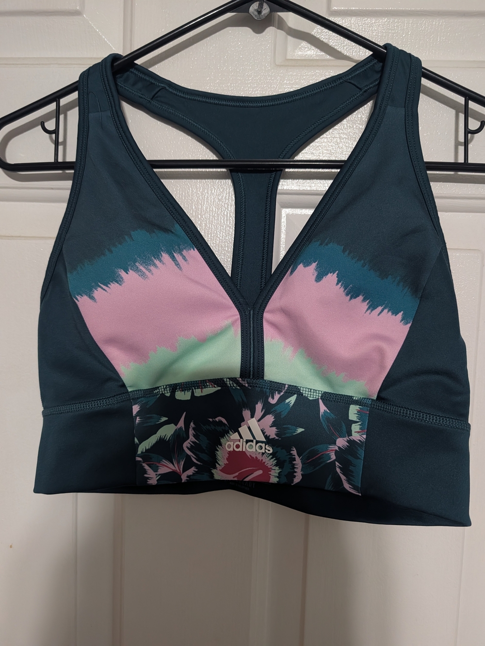 adidas Women's Teal Floral-Accent Sports Bra